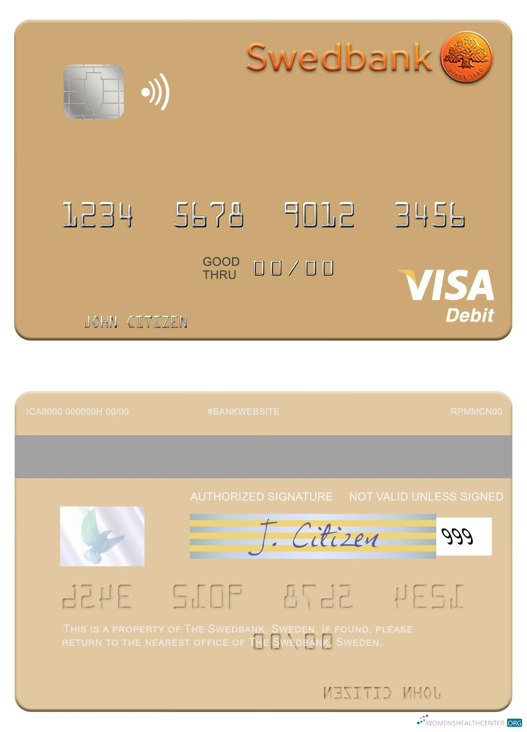 Download Sweden Swedbank visa debit card Photoshop template